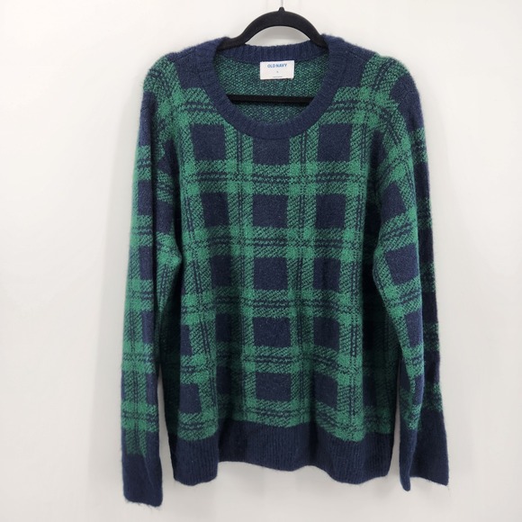 Old Navy Sweaters - Old Navy Womens XL Green Blue Plaid Crew Neck Long Sleeve Pullover Sweater‎